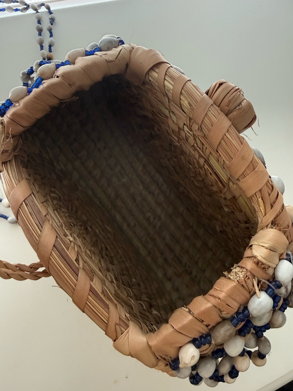 Vintage Beaded Straw Crossbody Bag Boho Coastal Woven Shell Purse - Picture 6 of 9